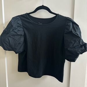 Black Puff-Sleeve cropped Women's Top